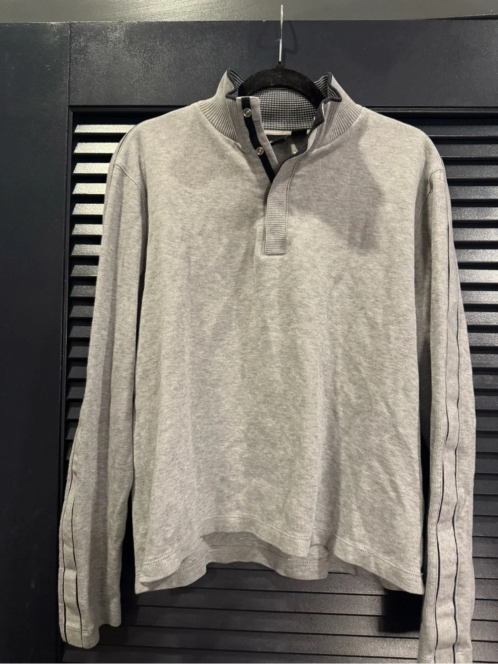 Boss Grey and Black Striped Quarter-Zip Pullover